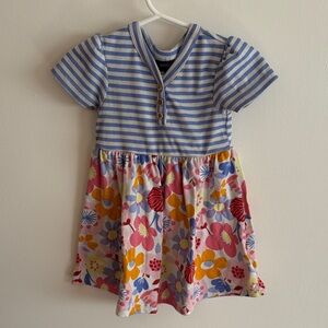 Charming Blue Striped and Floral Kids Dress